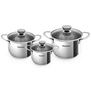Bộ 3 nồi inox 5 lớp đáy từ Nagakawa NAG1351 (16cm, 20cm, 24cm)