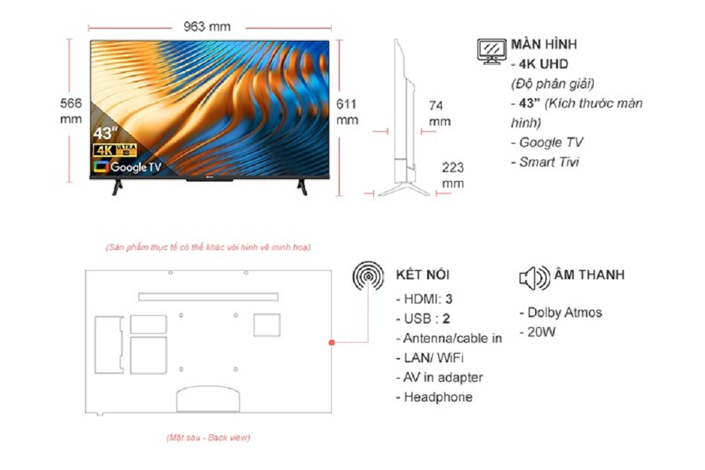 Google Tivi Hisense 4K 43 Inch 43A6500H