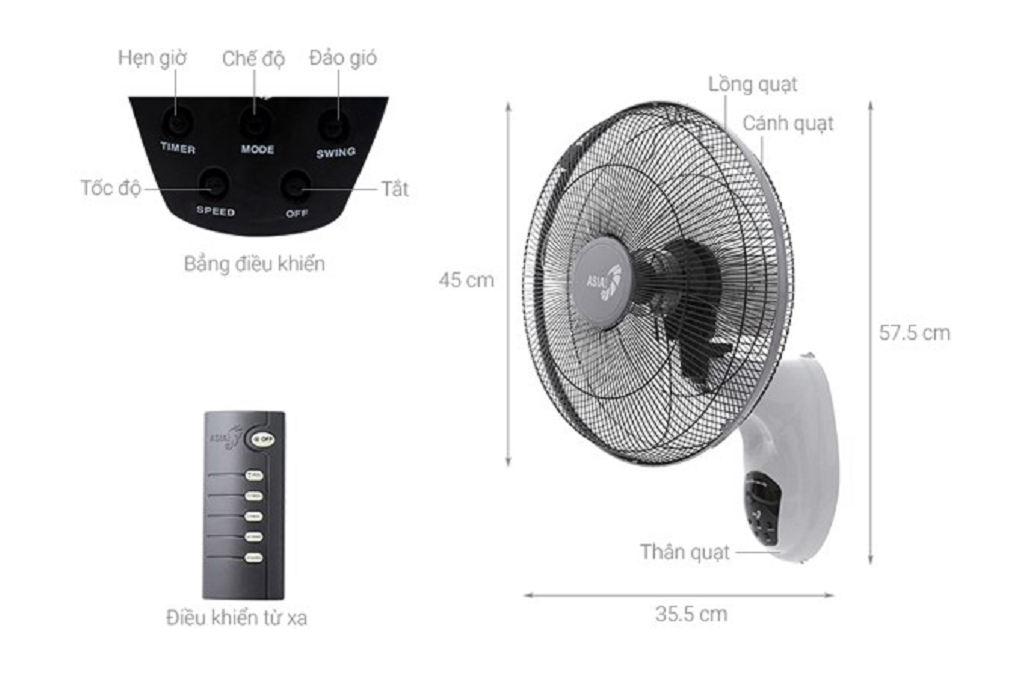 Quạt treo tường Asia 3 cánh VY377090
