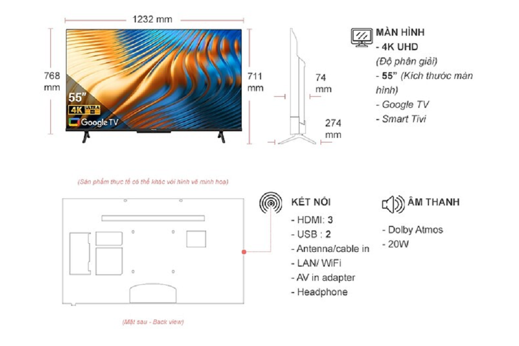 Google Tivi Hisense 4K 55 Inch 55A6500H