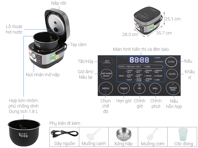 Nồi cơm cao tần Toshiba 1.8 lít RC-18IP1PV 
