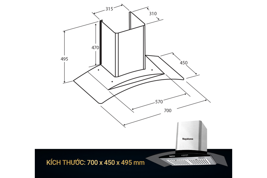 Máy hút mùi Nagakawa NAG1853-70CM