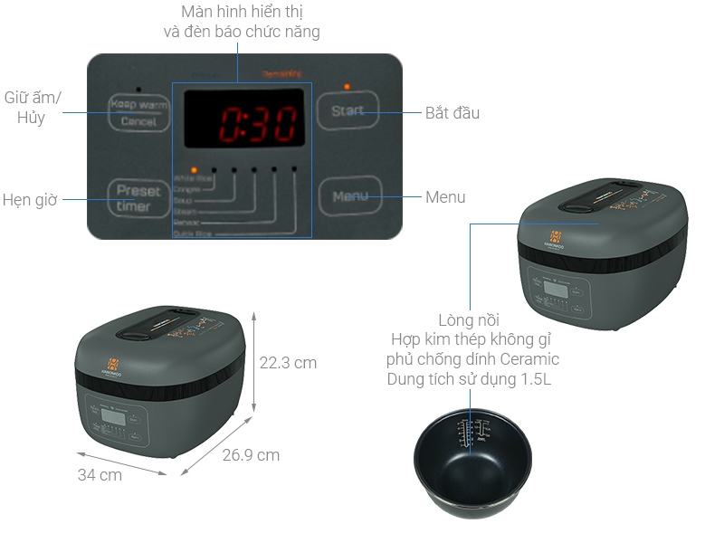 Nồi cơm cao tần Hawonkoo 1.5 lít  RCH-152-IH-PK