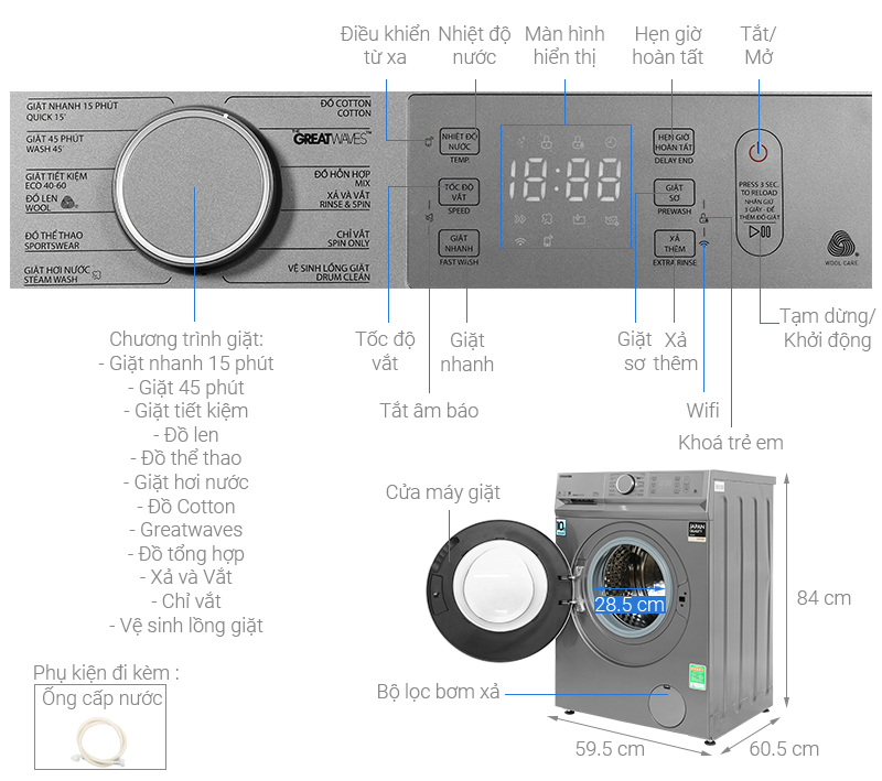 Máy giặt Toshiba Inverter 10.5 kg TW-BL115A2V(SS)