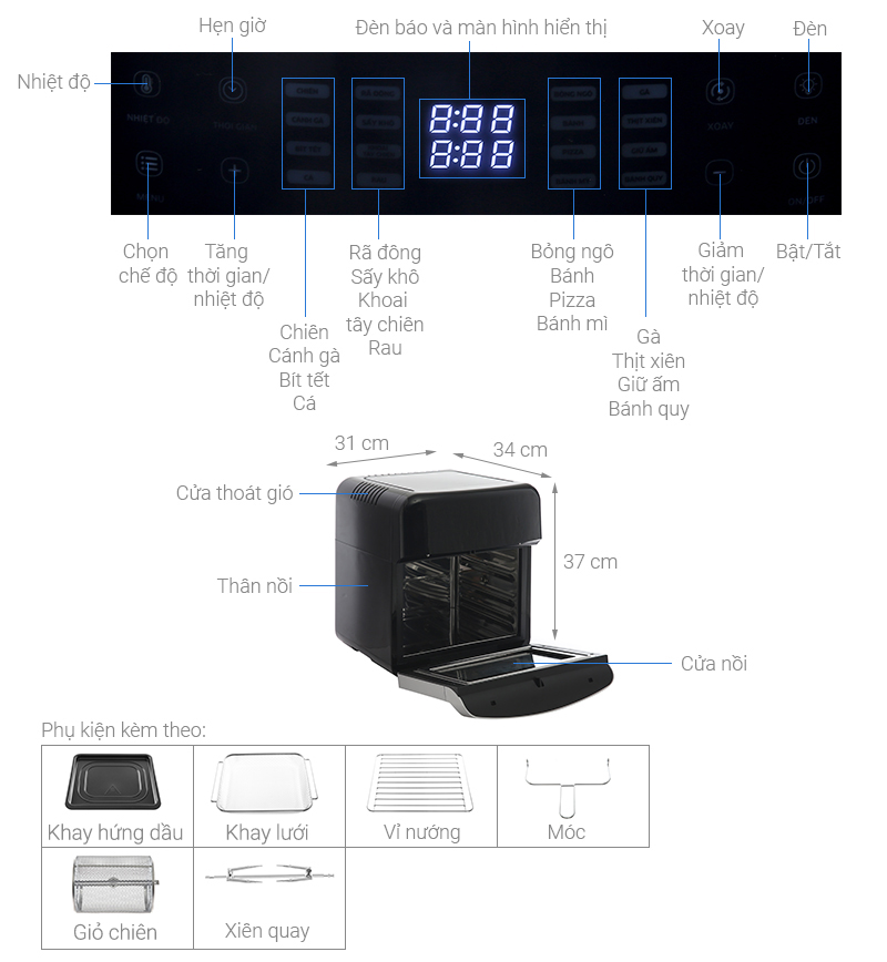 Lò chiên không dầu Kangaroo KG12AF6A 12.5 lít