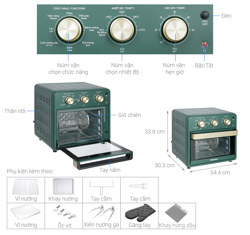 Lò chiên không dầu Kangaroo KG15AF2A 15 lít 