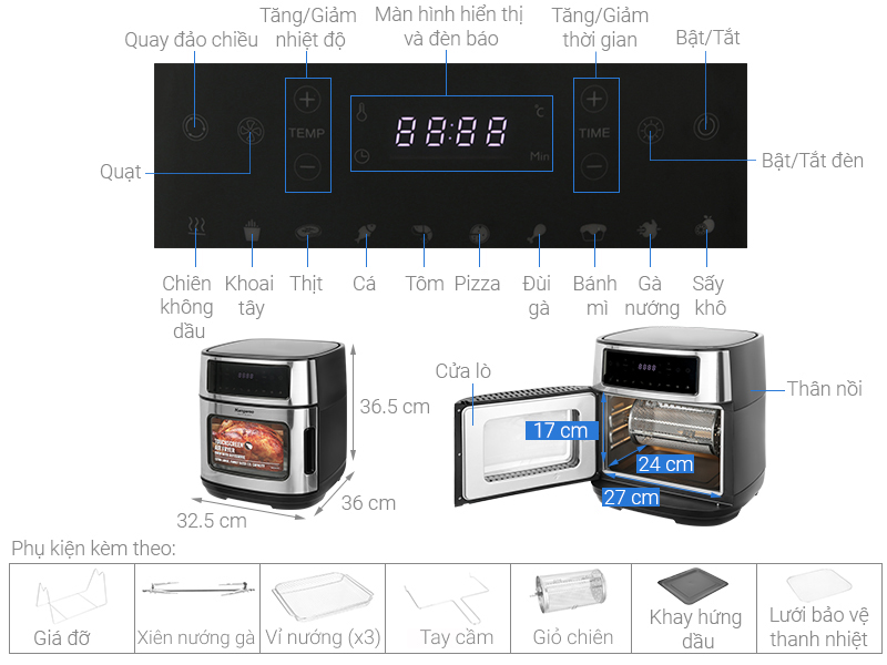 Lò chiên không dầu Kangaroo KG12AF1A 12 lít